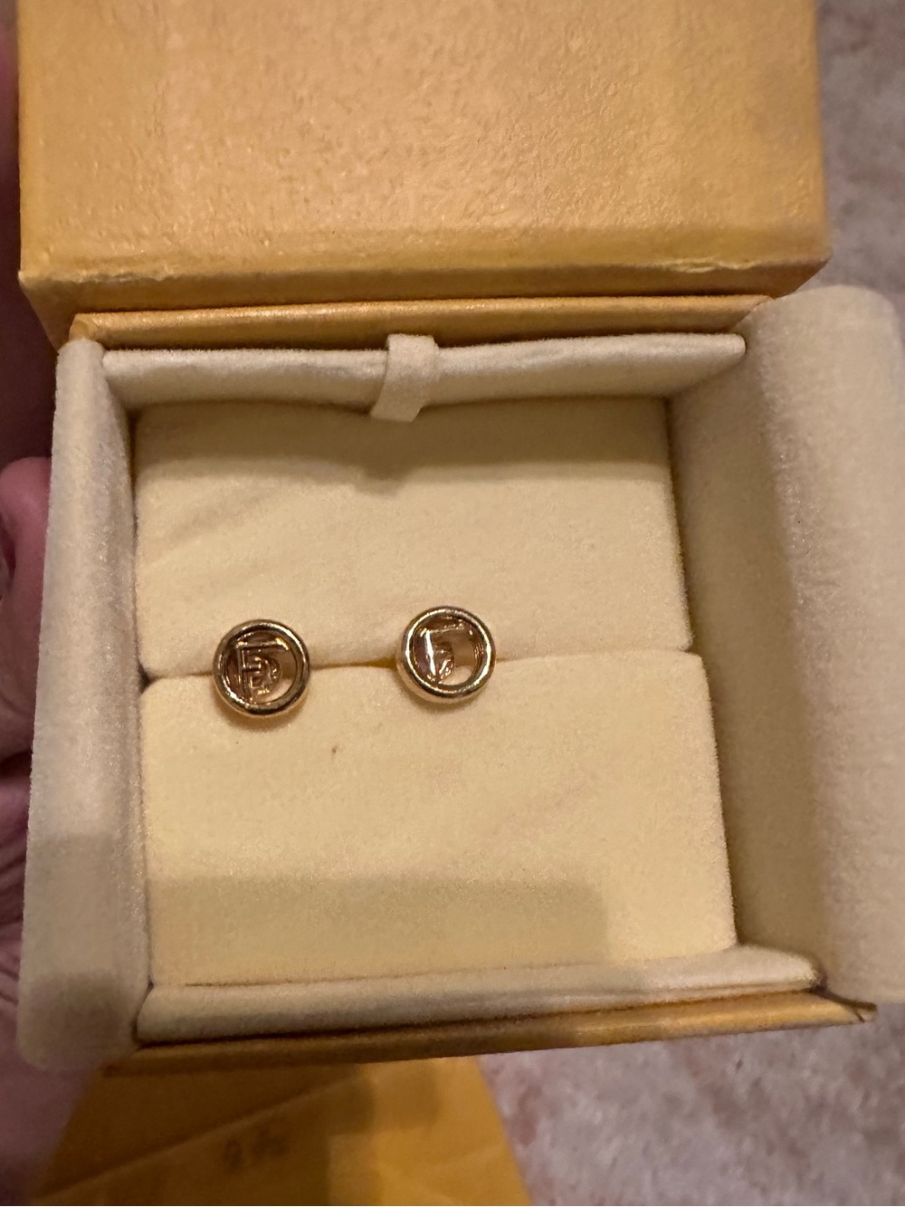 Fendi Gold Circular Logo Stud Earrings